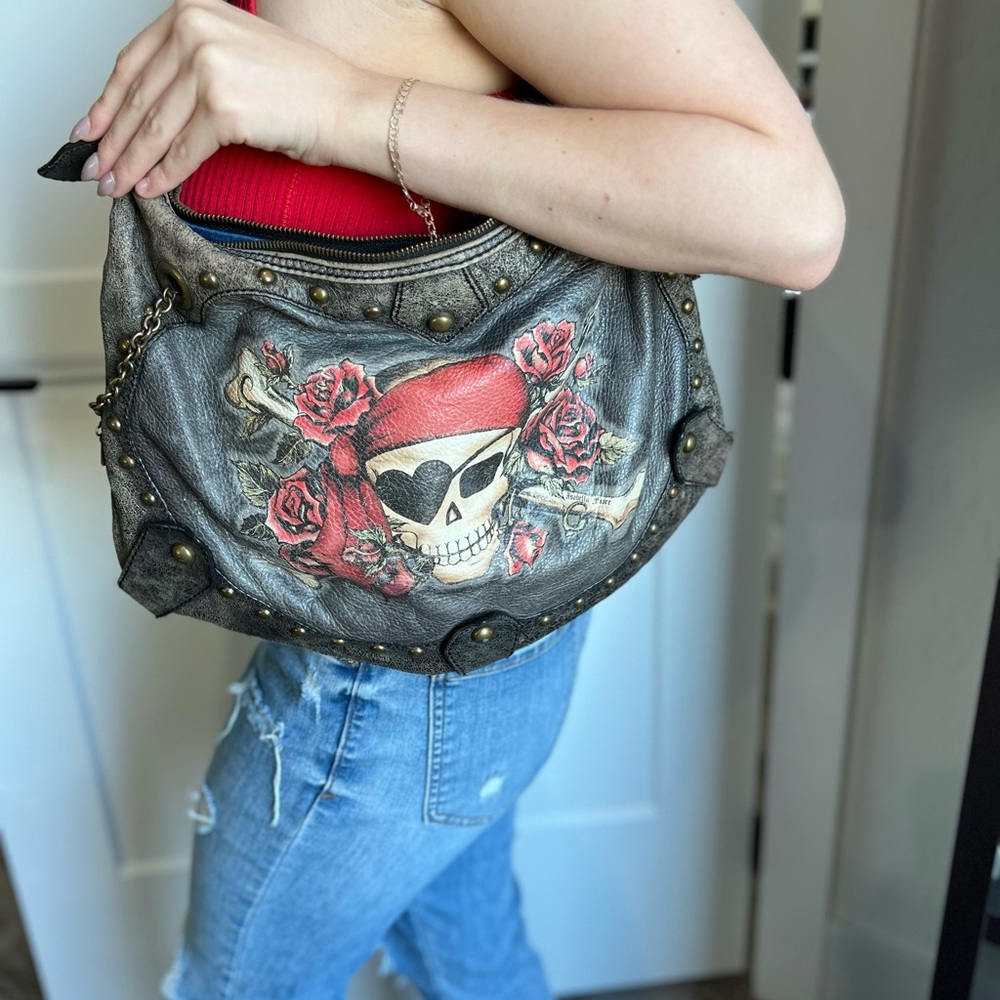 Rock Chic Skull and Roses Shoulder Bag